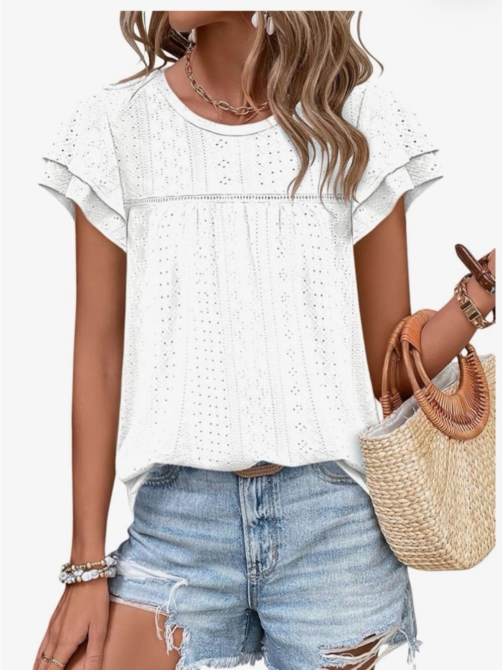 White Eyelet Short Sleeve Blouse